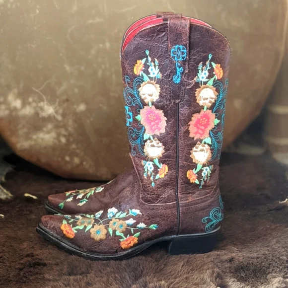 MACIE BEAN M8031 floral embroidered Sweet Sixteen snip toe cowgirl boots sz 7.5 - Picture 3 of 14